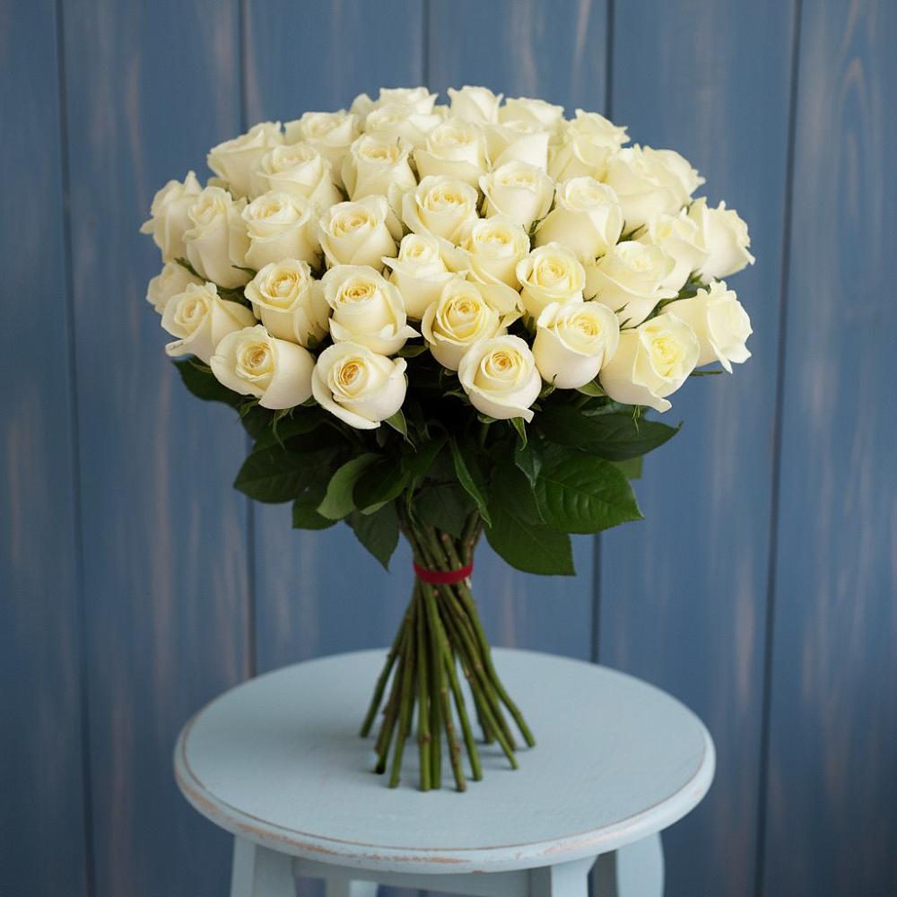 Букет 51 Белая роза Эдлесс Лав в Светлом