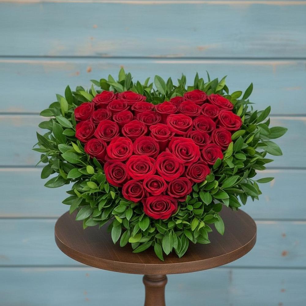 Цветочная композиция из Розы в виде сердца в Светлом