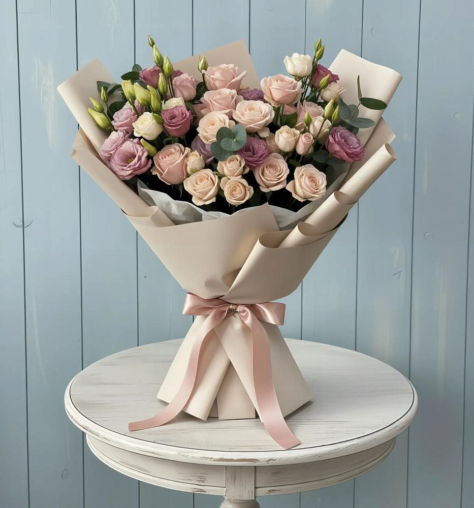 Букет цветов из: Розы и Лизиантусы в Светлом