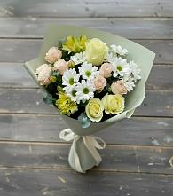 Букет цветов из:  Альстромерии, Розы и Хризантемы в Светлом