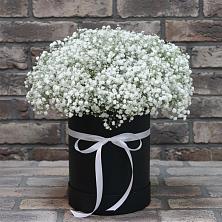 Цветочная композиция из Гипсофила в шляпной коробке в Светлом